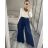 Kalhoty s páskem široké nohavice dlouhé letní dámské (S/M ONE SIZE) ITALSKá MODA IM424383/DU S/M Černá