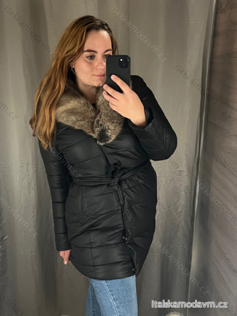Kabát koženkový s kožíškem zimní dámský (s-xxl) METROFIVE PM21LZ13001-2/DR L Černá