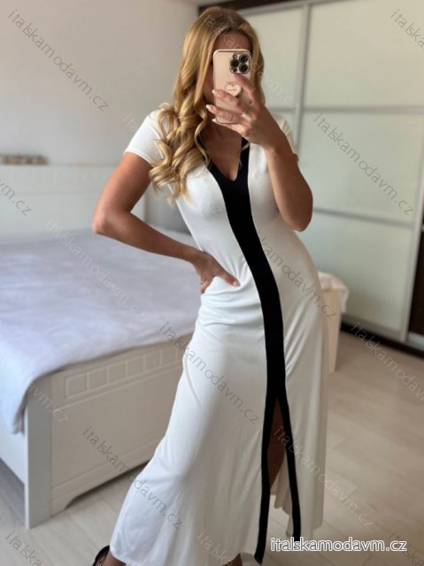 Šaty dlouhé letní krátký rukáv dámské (S/M ONE SIZE) ITALSKÁ MÓDA IMPBB243N55390/DUR S/M bílá