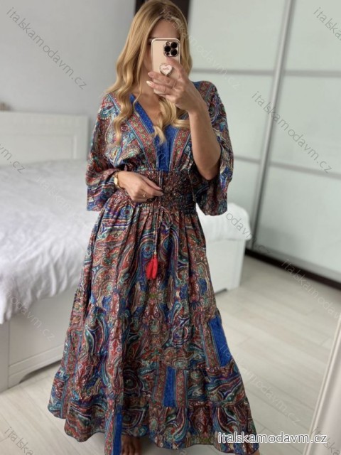 Šaty dlhé letné zavinovacie indické krátky rukáv dámske (S/M/L ONE SIZE) INDICKÁ MÓDA IMWKA24567-5/DUR -   červená -   M / L