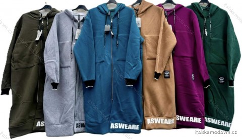 Mikina teplá prodloužená na zip s kapucí dlouhý rukáv dámská nadrozměr (2XL/3XL/4XL ONE SIZE) ITALSKÁ MÓDA IMD23862