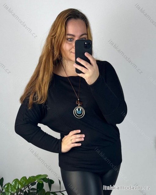 Tunika s přívěskem dlouhý rukáv dámská nadrozměr  (48/50 ONE SIZE) ITALSKÁ MÓDA IM424NEKLES/DUR černá 48/50