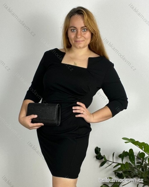 Šaty elegantní pouzdrové 3/4 rukáv dámské (2XL-4XL) ITALSKÁ MÓDA IMM23M23121XL-3/DUR 3XL Černá