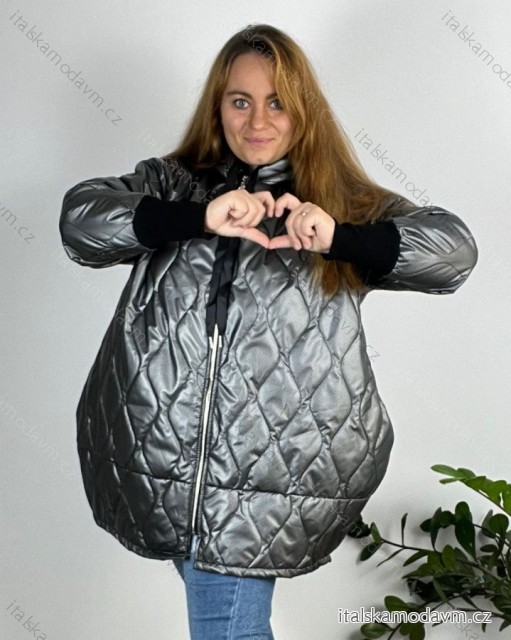 Bunda prešívaná s kapucňou dlhý rukáv dámska nadrozmer (54/56/58 ONE SIZE) TALIANSKA MÓDA IMC24569