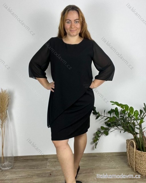 Šaty elegantní krátký rukáv dámské nadrozměr (XL/2XL/3XL ONE SIZE) ITALSKÁ MÓDA IMD24035/DUR černá 2XL/3XL