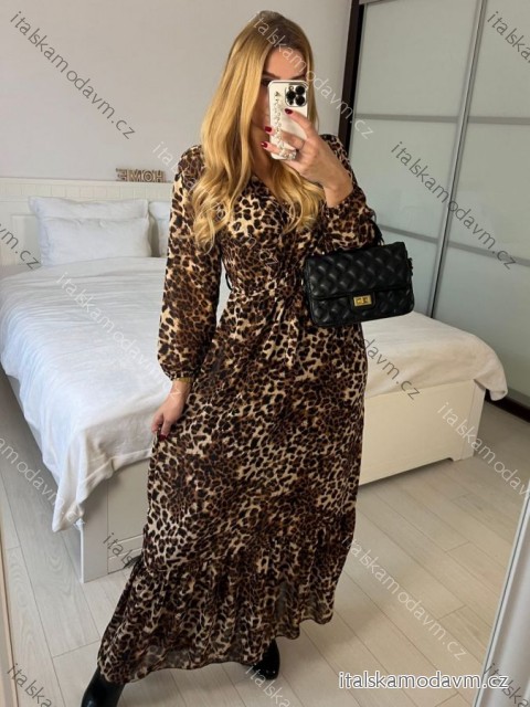 Šaty dlouhé šifonové dlouhý rukáv dámské (S/M ONE SIZE) ITALSKÁ MÓDA IMWCP24415-3/DU -   hnědá -   S/M