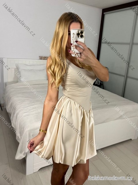 Šaty na ramínka dámské (S/M ONE SIZE) ITALSKÁ MÓDA IMWAD24206/DU -   béžová -   S / M