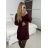 Šaty pletené s páskem dlouhý rukáv dámské (S/M/L ONE SIZE) ITALSKá MóDA IMD23848/DR M/L vínová