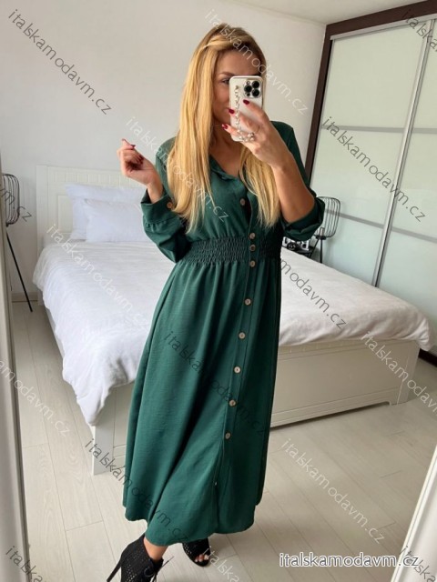 Šaty dlouhé košilové dlouhý rukáv dámské (S/M/L ONE SIZE) ITALSKÁ MÓDA IMWGS24166/DUR -   zelená smaragdová -   S/M/L