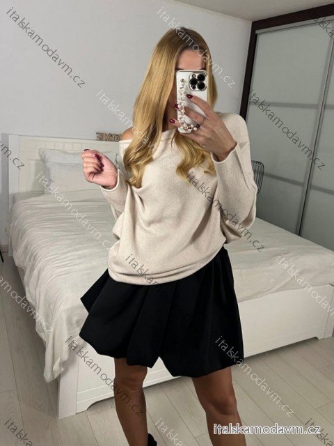 Sveter oversize šikmý dlhý rukáv dámske  (S/M/L ONE SIZE) TALIANSKA MóDA IM424509/DUR -   biela -   S/M/L