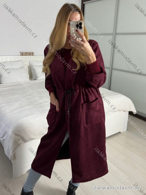 Kabát podzimní broušená koženka dámský (S/M ONE SIZE) ITALSKÁ MÓDA IMD211192