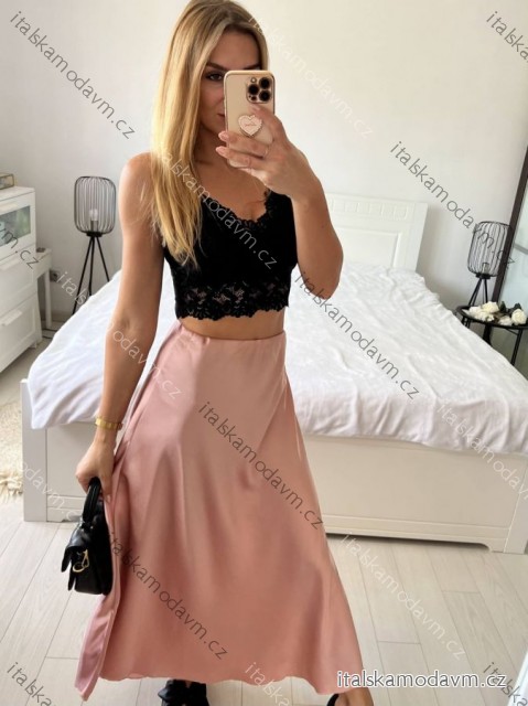 Sukně satén dlouhá dámská (S/M ONE SIZE) ITALSKá MODA IM323017/DU -   růžová starorůžová -   S/M