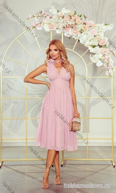 Šaty elegantní bez rukávu dámské nadrozměr (34-44) POLSKÁ MÓDA PMLWD24LEA-2 růžová 36