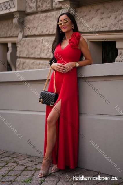Šaty dlhé spoločenské na ramienka dámske nadrozmer (34-48) POLSKÁ MÓDA PMLEL24ANABEL3 červená 40