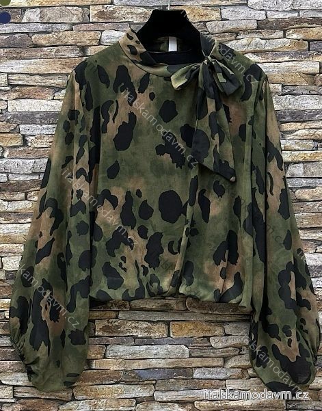 Blúzka dlhý rukáv dámska (S/M/L ONE SIZE) TALIANSKA MÓDA IMPES24ANIELLA1 zelená khaki S/M/L