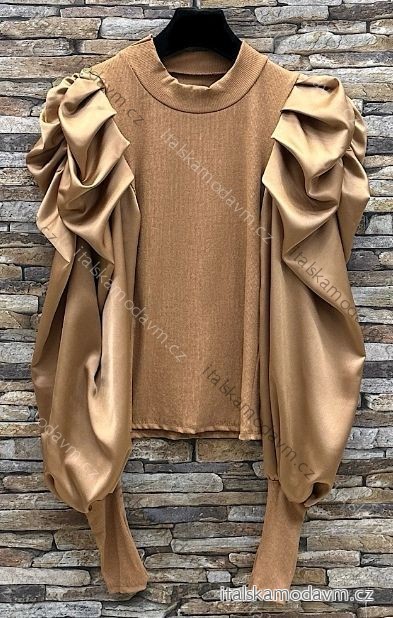 Halenka saténová dlouhý rukáv dámská (S/M/L ONE SIZE) ITALSKÁ MÓDA IMPES24AYO zlatá S/M/L