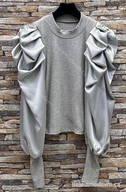 Halenka saténová dlouhý rukáv dámská (S/M/L ONE SIZE) ITALSKÁ MÓDA IMPES24AYO šedá S/M/L