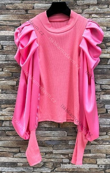 Halenka saténová dlouhý rukáv dámská (S/M/L ONE SIZE) ITALSKÁ MÓDA IMPES24AYO růžová S/M/L