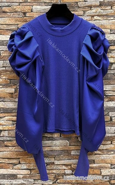 Halenka saténová dlouhý rukáv dámská (S/M/L ONE SIZE) ITALSKÁ MÓDA IMPES24AYO modrá S/M/L