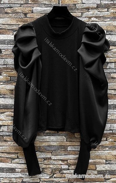 Halenka saténová dlouhý rukáv dámská (S/M/L ONE SIZE) ITALSKÁ MÓDA IMPES24AYO Černá S/M/L