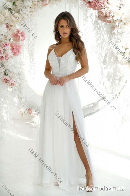 Šaty spoločenské dlhé na ramienka dámske (34-40) POLSKÁ MÓDA PMLBC24300-04 biela 40
