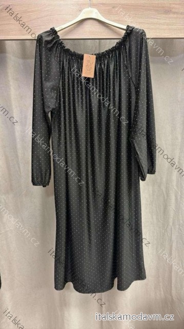 Šaty carmen s kamínky dlouhý rukáv dámsky nadrozměr (54/56/58 onesize) talianska móda IMWMY24CARMENITA/DR čierna 56/58