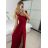 Šaty dlhé elegantné spoločenské trblietavé na ramienka dámske (S/M/L ONE SIZE) TALIANSKA MÓDA IM424771/DU -   béžová -   S / M