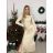Šaty dlhé spoločenské dlhý rukáv dámske (S/M/L ONE SIZE) TALIANSKA MÓDA IMM24M37639/DU - béžová - S/M/L
