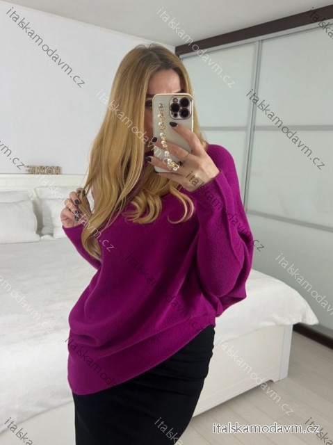 Svetr oversize šikmý dlouhý rukáv dámské (S/M/L ONE SIZE) ITALSKá MóDA IM424509/DUR -   růžová fuchsiová -   S/M/L