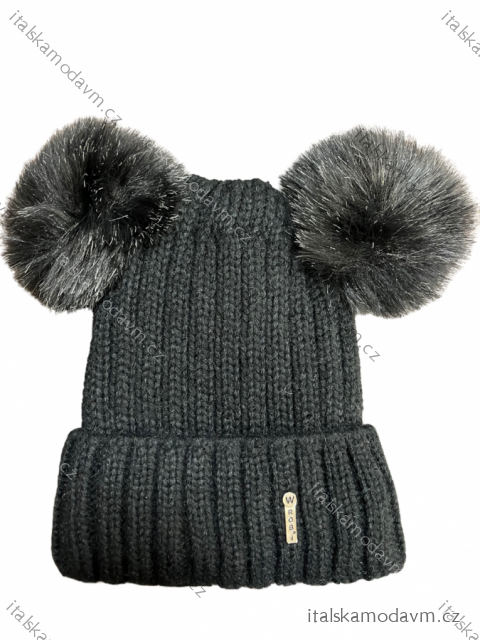 Čepice zimní  dvě bambule dámská (ONE SIZE) WROBI POLSKÁ VÝROBA PV922031/DR ONE SIZE Černá