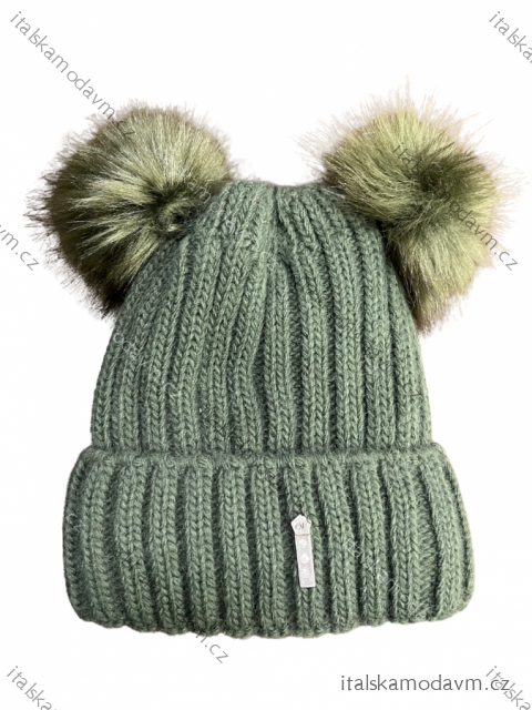 Čepice zimní  dvě bambule dámská (ONE SIZE) WROBI POLSKÁ VÝROBA PV922031/DR ONE SIZE zelená khaki