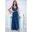 Šaty dlouhé elegantní společenské třpytivé na ramínka dámské (34-40) POLSKÁ MÓDA PMLBF24DIORA3 tyrkysová 40