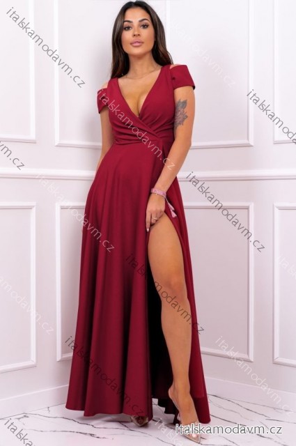 Šaty dlhé elegantné spoločenské bez rukávu dámske nadrozmer (36-52) POLSKÁ MÓDA PMLBF24GALA15 vínová 46