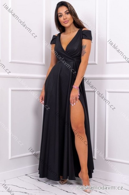 Šaty dlouhé elegantní společenské lesklé bez rukávu dámské nadrozměr (36-52) POLSKÁ MÓDA PMLBF24GALA-1 čierna 44