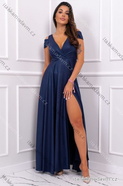 Šaty dlouhé elegantní společenské lesklé bez rukávu dámské nadrozměr (36-52) POLSKÁ MÓDA PMLBF24GALA-7 tmavo modrá 50
