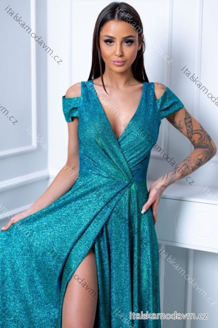 Šaty dlhé elegantné spoločenské trblietavé bez rukávu dámske nadrozmer (36-52) POLSKÁ MÓDA PMLBF24GALAA4 zelená 48