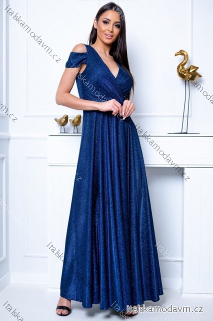 Šaty dlhé elegantné spoločenské trblietavé bez rukávu dámske nadrozmer (36-52) POLSKÁ MÓDA PMLBF24GALAA5 tmavo modrá 52