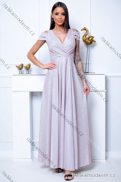 Šaty dlouhé elegantní společenské třpytivé bez rukávu dámské nadrozměr (36-52) POLSKÁ MÓDA PMLBF24GALAA6 zlatá světlá 42