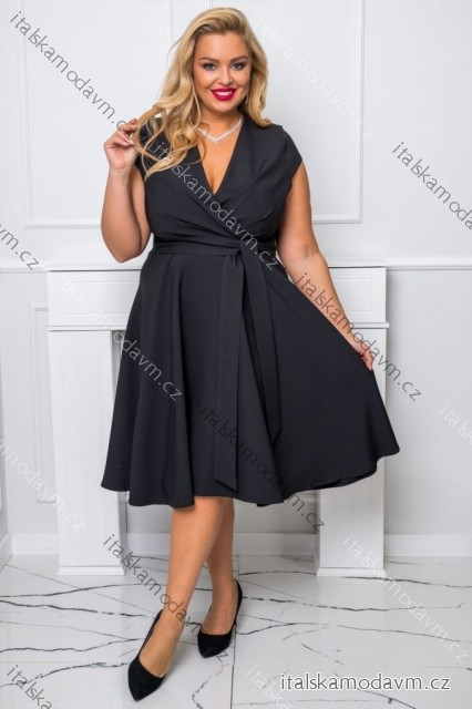 Šaty elegantní společenské krátký rukáv dámské nadrozměr (36-50) POLSKÁ MÓDA PMLBF24NICOL čierna 42