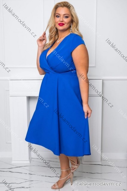 Šaty elegantné spoločenské krátky rukáv dámske nadrozmer (36-50) POLSKÁ MÓDA PMLBF24NICOL1 modrá kráľovská 48