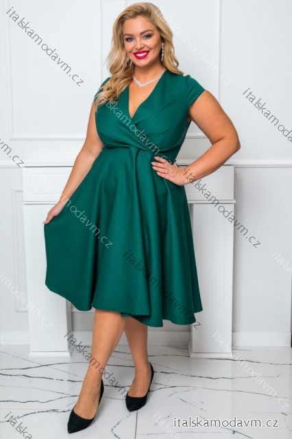 Šaty elegantní společenské krátký rukáv dámské nadrozměr (36-50) POLSKÁ MÓDA PMLBF24NICOL6 zelená 36