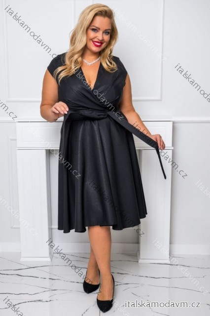 Šaty elegantní společenské lesklé krátký rukáv dámské nadrozměr (36-50) POLSKÁ MÓDA PMLBF24NICOL-1 Černá 44