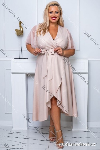 Šaty elegantný lesklé krátky rukáv dámske nadrozmer (44-54) POLSKÁ MÓDA PMLBF24ELENA4 zlatá 54