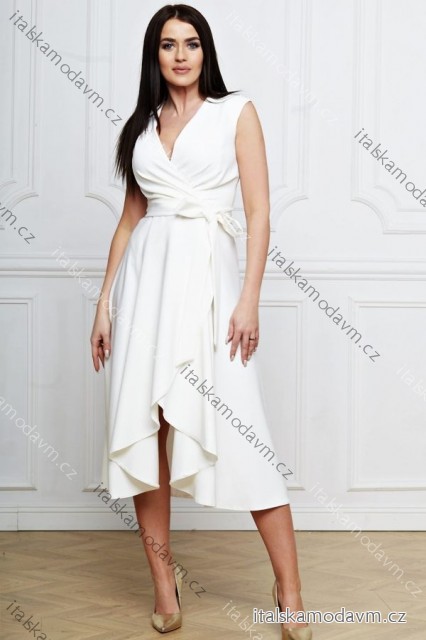 Šaty elegantní bez rukávu dámské nadrozměr (36-56) POLSKÁ MÓDA PMLBF24GRETA bílá 44