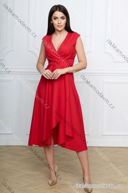 Šaty elegantné bez rukávu dámske nadrozmer (36-56) POLSKÁ MÓDA PMLBF24GRETA2 červená 40