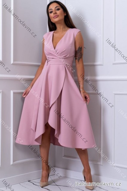 Šaty elegantné bez rukávu dámske nadrozmer (36-56) POLSKÁ MÓDA PMLBF24GRETA4 ružová staroružová 52