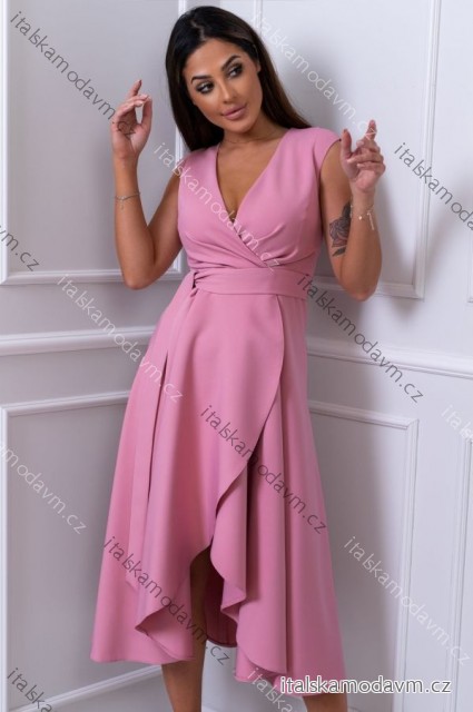 Šaty elegantné bez rukávu dámske nadrozmer (36-56) POLSKÁ MÓDA PMLBF24GRETA5 ružová 50