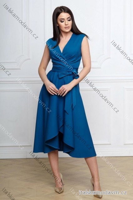 Šaty elegantné bez rukávu dámske nadrozmer (36-56) POLSKÁ MÓDA PMLBF24GRETA7 tyrkysová 52