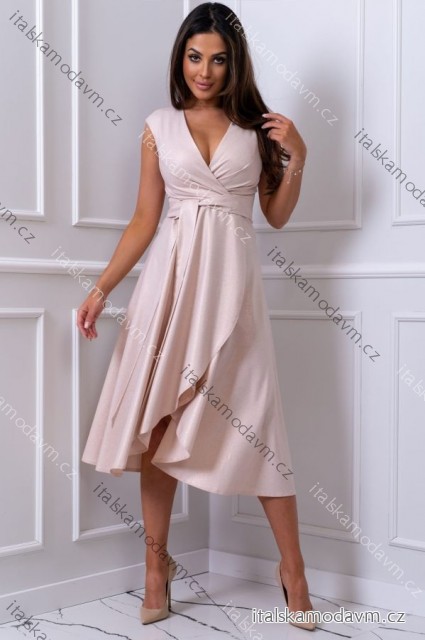 Šaty elegantní lesklé bez rukávu dámské nadrozměr (36-56) POLSKÁ MÓDA PMLBF24GRETA-1 zlatá světlá 40