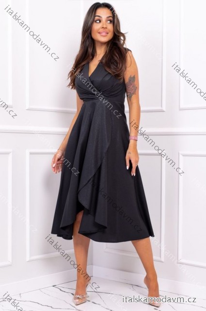 Šaty elegantní lesklé bez rukávu dámské nadrozměr (36-56) POLSKÁ MÓDA PMLBF24GRETA-2 čierna 42